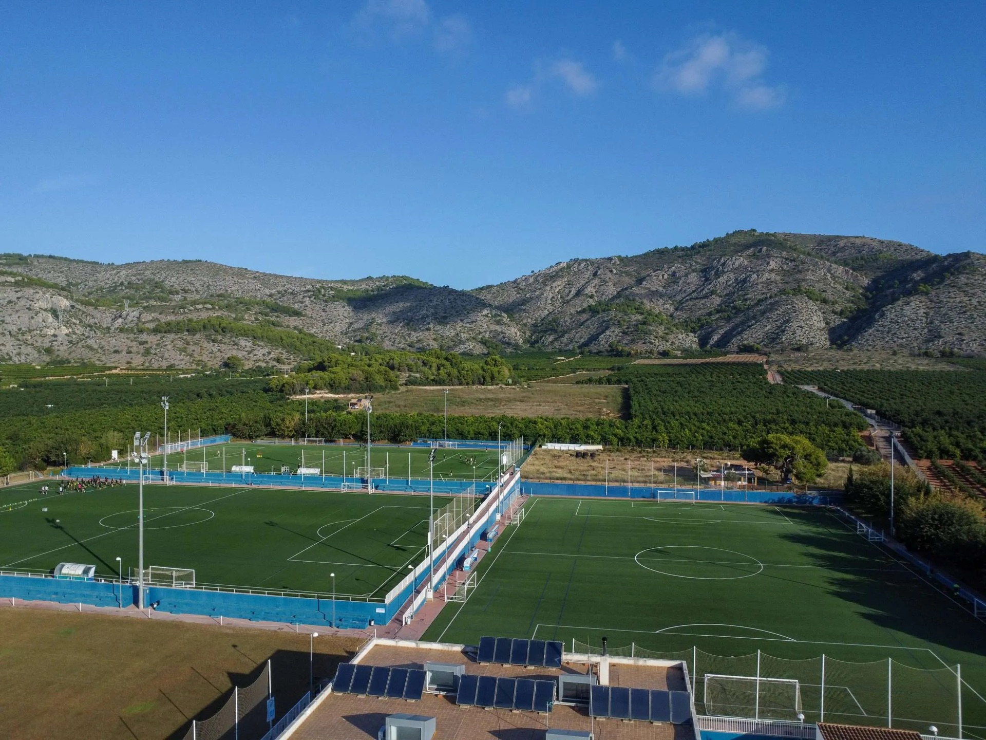Full-size pitches at a professional training complex in Castellón